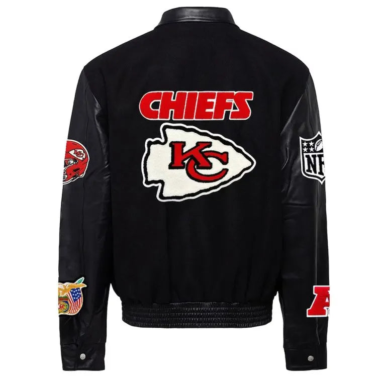 JH Kansas City Chiefs Black Wool and Genuine Leather Sleeves Men's Varsity Letterman Jacket