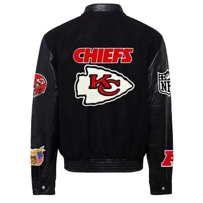 JH Kansas City Chiefs Black Wool and Genuine Leather Sleeves Men's Varsity Letterman Jacket