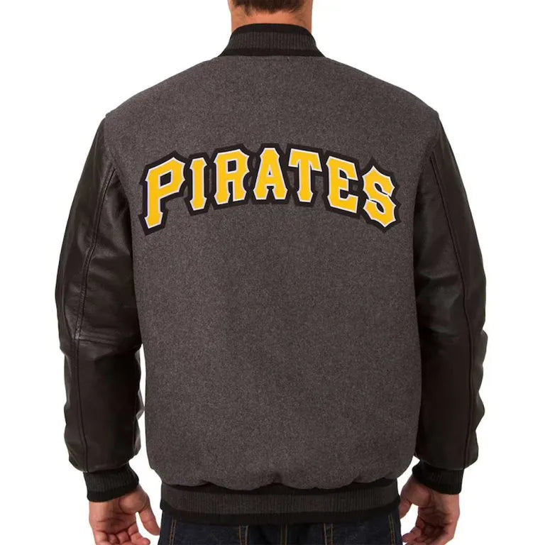 Pittsburgh Pirates Full-Snap Varsity Charcoal Wool & Black Leather Men's Jacket