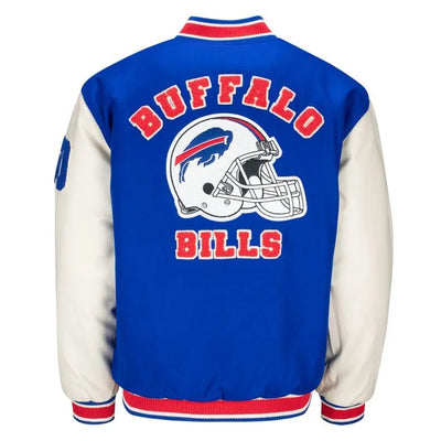 60 Buffalo Bills Royal Blue Wool and White Leather Sleeves Varsity Men's Letterman Jacket