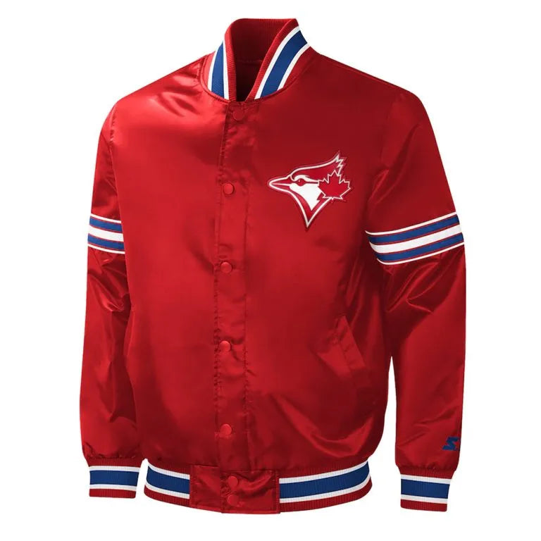 2023 Canada Day Toronto Blue Jays Varsity Full-Snap Red Satin Men's Jacket