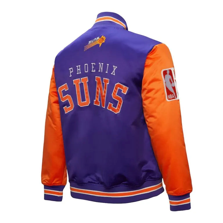 Phoenix Suns Primetime Full-Snap Varsity Orange and Purple Satin Men's Bomber Jacket