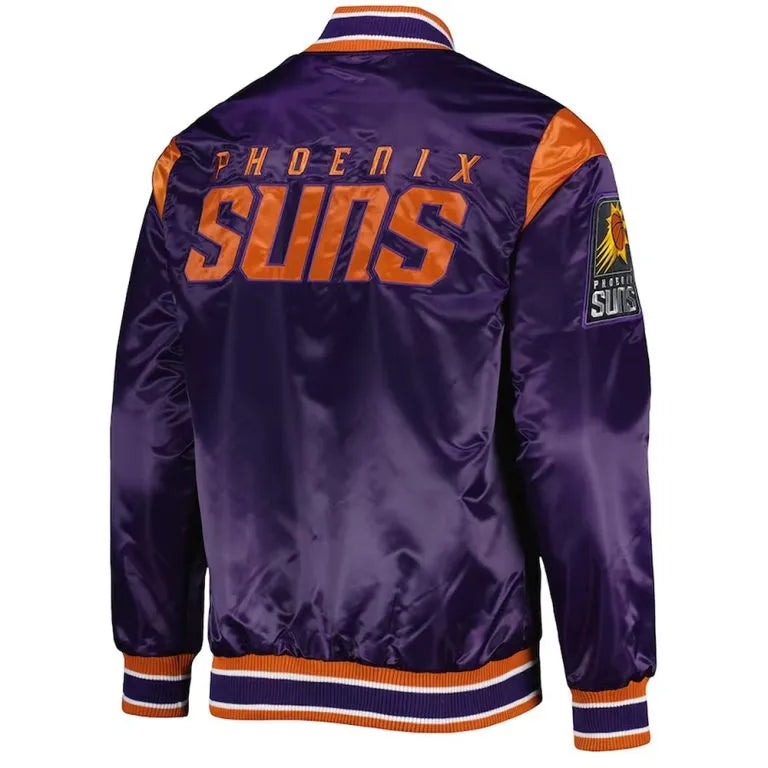 Phoenix Suns Force Play Full-Snap Varsity Purple Satin Men's Bomber Jacket
