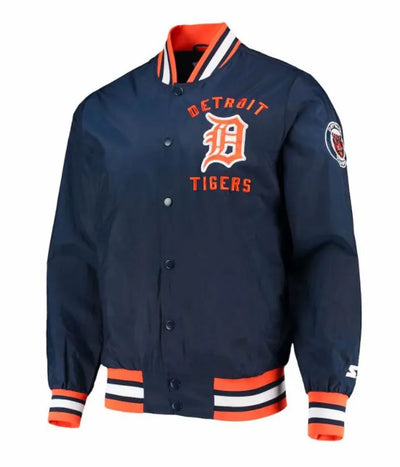 Detroit Tigers Blue Satin Full-Snap Bomber Men's Jacket