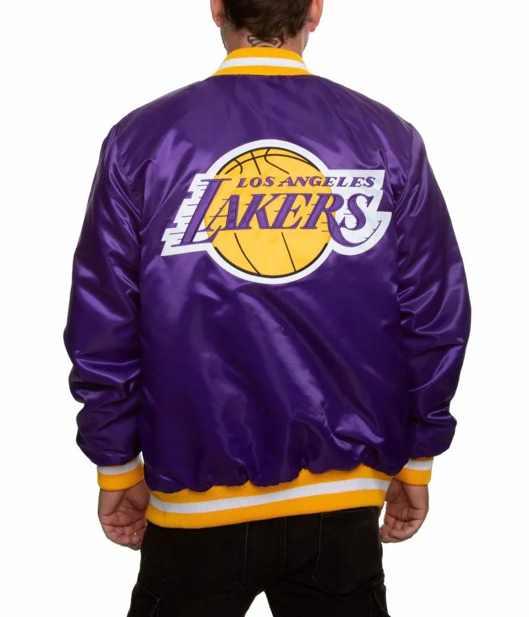 Los Angeles Lakers Full-Snap Varsity Purple Satin Men's Bomber Jacket