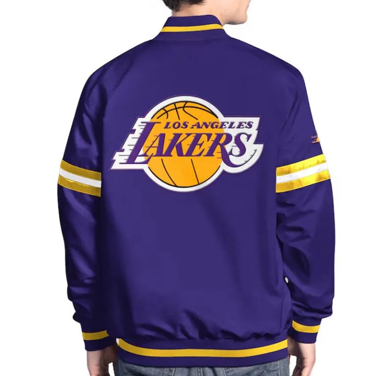 Los Angeles Lakers Scout Full-Snap Varsity Purple Satin Men's Bomber Jacket