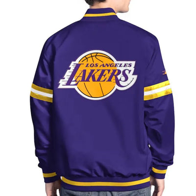 Los Angeles Lakers Scout Full-Snap Varsity Purple Satin Men's Bomber Jacket