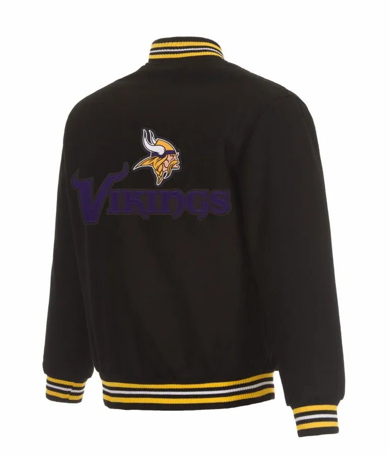 Minnesota Vikings Black All Wool Men's Varsity Letterman Jacket