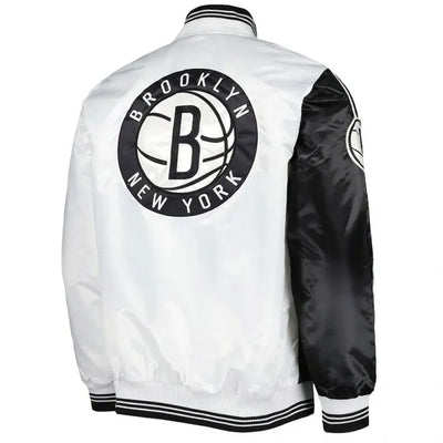 Brooklyn Nets Fast Break Full-Snap Varsity Black/White Satin Men's Bomber Jacket