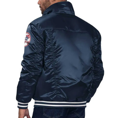 New York Yankees Silver Tab Trucker Full-Snap Navy Blue Satin Men's Jacket