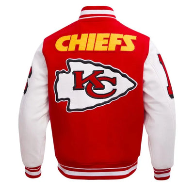 Kansas City Chiefs Mashup Rib Red Wool and White Genuine Leather Sleeves Men's Varsity Letterman Jacket