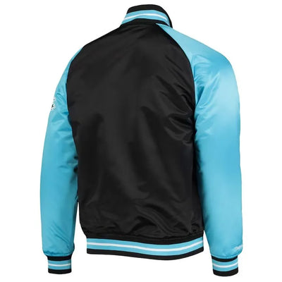 Utah Jazz Hardwood Classics Reload 3.0  Full-Snap Varsity Black/Light Blue Satin Men's Bomber Jacket