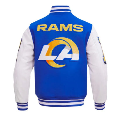 Los Angeles Rams Mashup Royal Blue Wool and White Genuine Leather Sleeves Men's Varsity Letterman Jacket