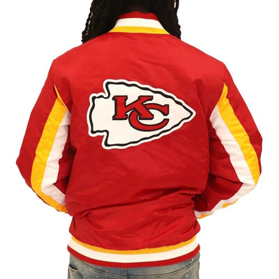 Kansas City Chiefs Full-Snap Varsity Red Satin Men's Bomber Jacket