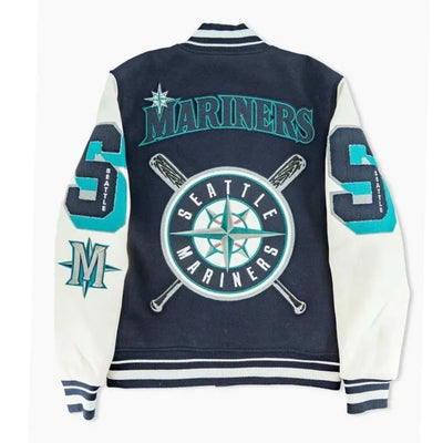 Seattle Mariners Sluggers Varsity Navy Blue Wool & White Leather Sleeves Men's Jacket
