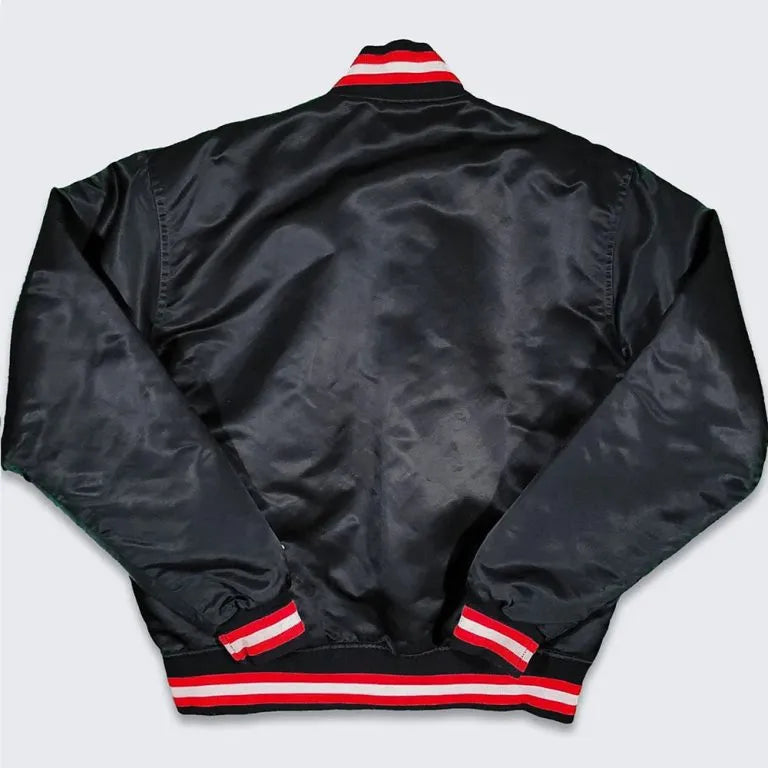 80’s Chicago Bulls Full-Snap Varsity Black Satin Men's Bomber Jacket