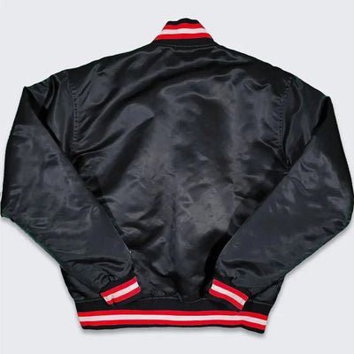 80’s Chicago Bulls Full-Snap Varsity Black Satin Men's Bomber Jacket