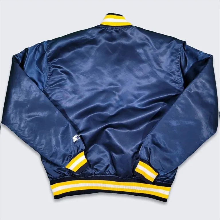 80’s Indiana Pacers Full-Snap Varsity Navy Blue Satin Men's Bomber Jacket