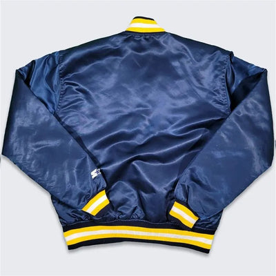 80’s Indiana Pacers Full-Snap Varsity Navy Blue Satin Men's Bomber Jacket