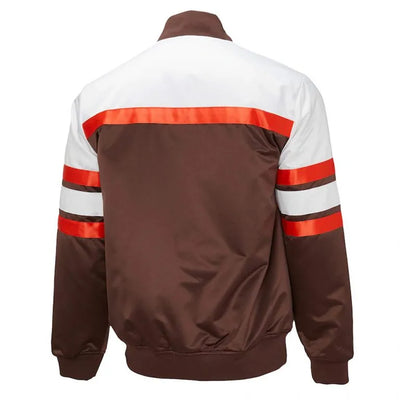 Cleveland Browns 75th Anniversary Full-Snap Varsity Brown and White Satin Men's Bomber Jacket