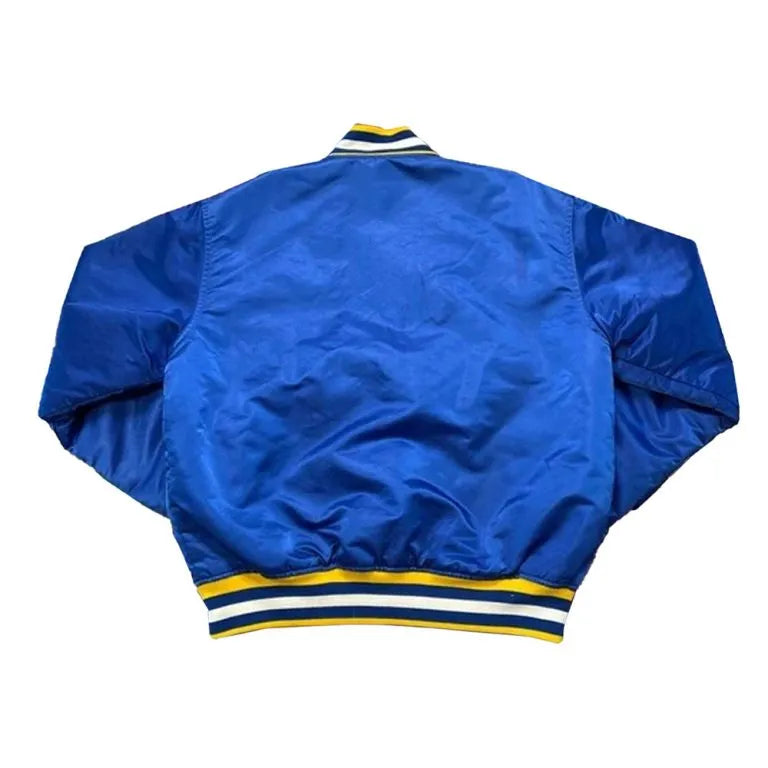 90’s Indiana Pacers Full-Snap Varsity Blue Satin Men's Bomber Jacket