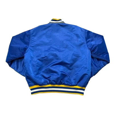 90’s Indiana Pacers Full-Snap Varsity Blue Satin Men's Bomber Jacket