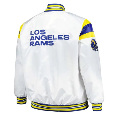 Los Angeles Rams Midweight Full-Snap Varsity White Satin Men's Bomber Jacket