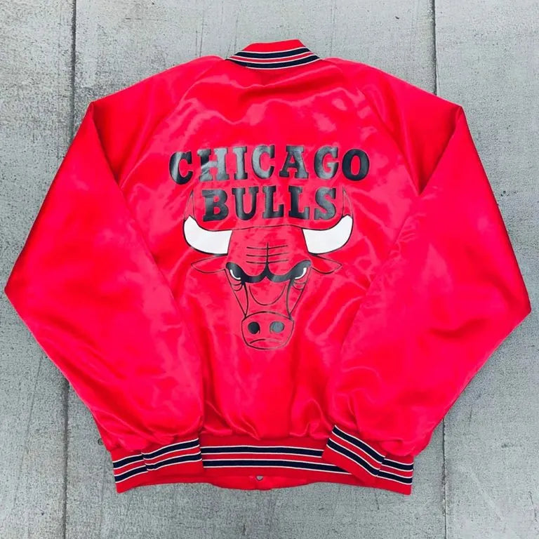 1990’s Chicago Bulls Locker Line Full-Snap Varsity Red Satin Men's Bomber Jacket