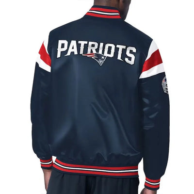 New England Patriots Midweight Full-Snap Varsity Navy Blue Satin Men's Bomber Jacket