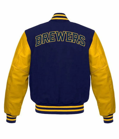 Milwaukee Brewers Varsity Blue Wool & Yellow Leather Sleeves Full Snap Men's Jacket