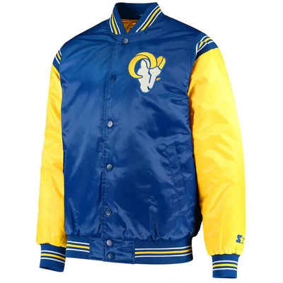 Los Angeles Rams Enforcer Full-Snap Varsity Royal Blue & Gold Satin Men's Bomber Jacket