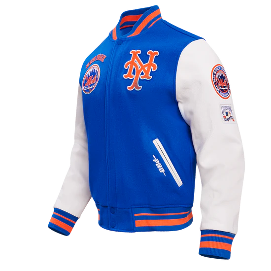 NEW YORK METS RETRO CLASSIC RIB Royal Blue Wool & White Leather MEN'S Jacket