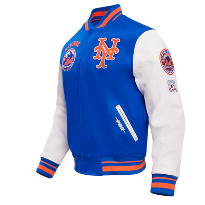NEW YORK METS RETRO CLASSIC RIB Royal Blue Wool & White Leather MEN'S Jacket