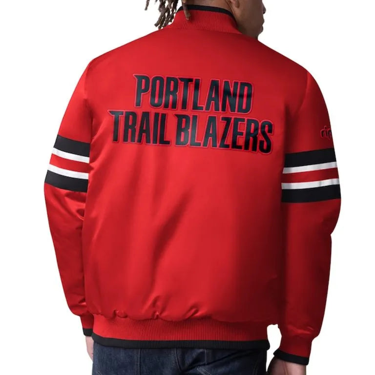 Portland Trail Blazers Scout I Full-Snap Varsity Red Satin Men's Bomber Jacket