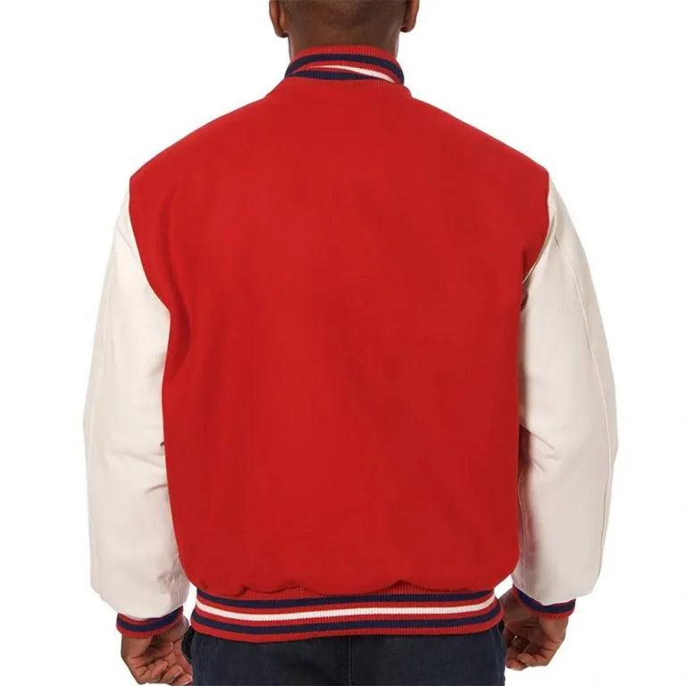 Atlanta Falcons Varsity Red Wool & White Genuine Leather Sleeves Men's Letterman Jacket