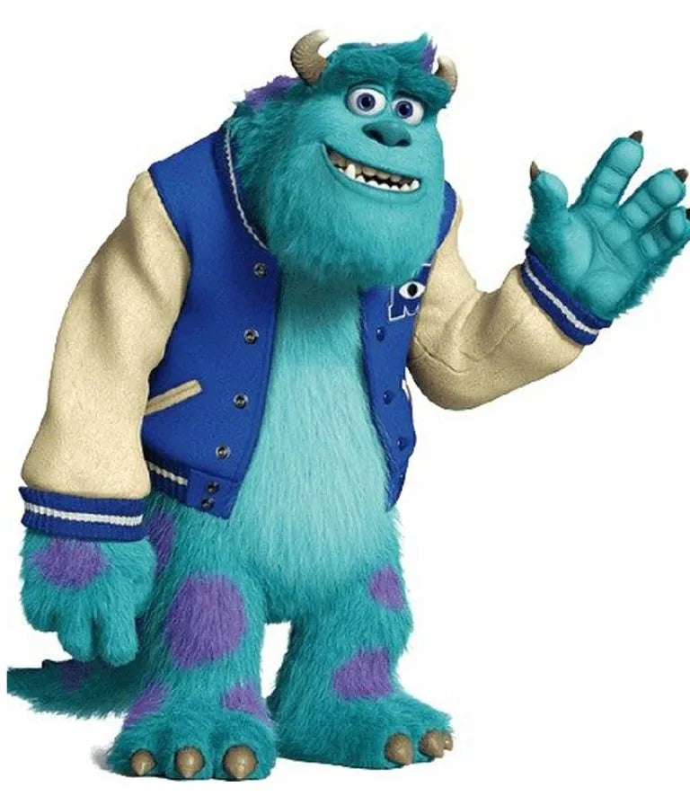 Monsters University James Sullivan Blue Wool & Off White Genuine Leather Sleeves Men's Letterman Varsity Jacket
