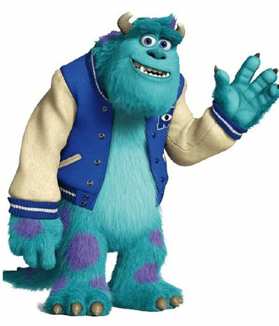 Monsters University James Sullivan Blue Wool & Off White Genuine Leather Sleeves Men's Letterman Varsity Jacket