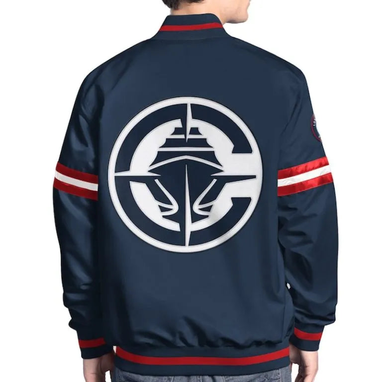 Los Angeles Clippers Scout Full-Snap Varsity Navy Blue Satin Men's Bomber Jacket