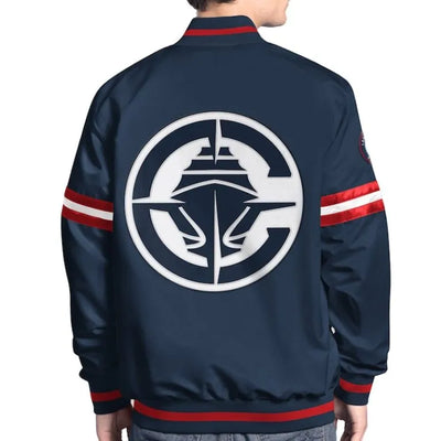 Los Angeles Clippers Scout Full-Snap Varsity Navy Blue Satin Men's Bomber Jacket