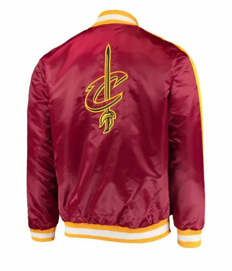 Cleveland Cavaliers Full-Snap Varsity Maroon Satin Men's Bomber Jacket