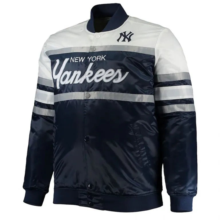 New York Yankees Coaches Navy Blue & White Satin Full-Snap Men's Jacket