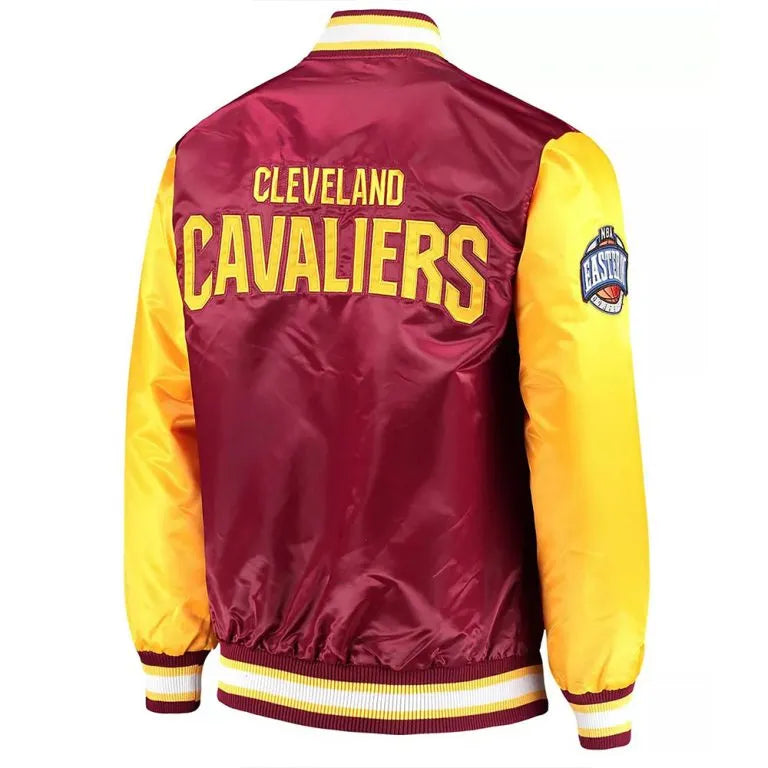 Cleveland Cavaliers Full-Snap Varsity Wine/Gold Satin Men's Bomber Jacket
