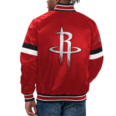 Houston Rockets Home Game Full-Snap Varsity Red Satin Men's Bomber Jacket