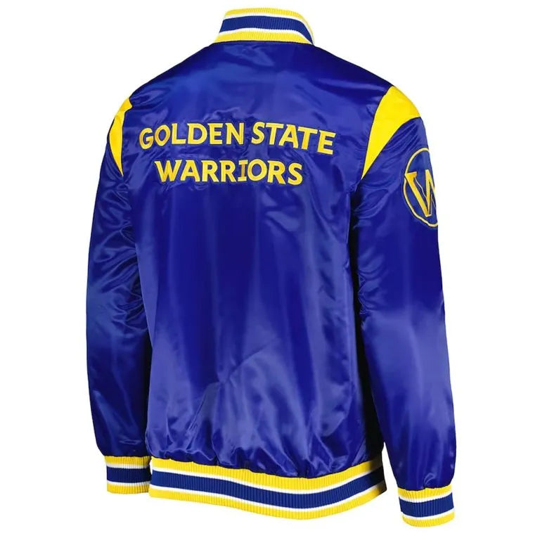 Golden State Warriors Force Play Full-Snap Varsity Royal Blue Satin Men's Bomber Jacket