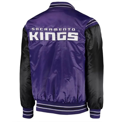 Sacramento Kings The Enforcer Full-Snap Varsity Purple and Black Satin Men's Bomber Jacket