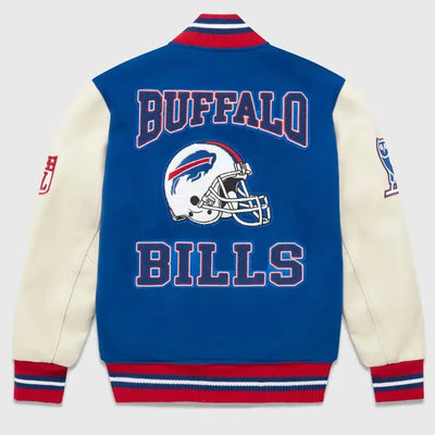 Buffalo Bills OVO Royal Blue Wool and White Leather Sleeves Varsity Men's Letterman Jacket