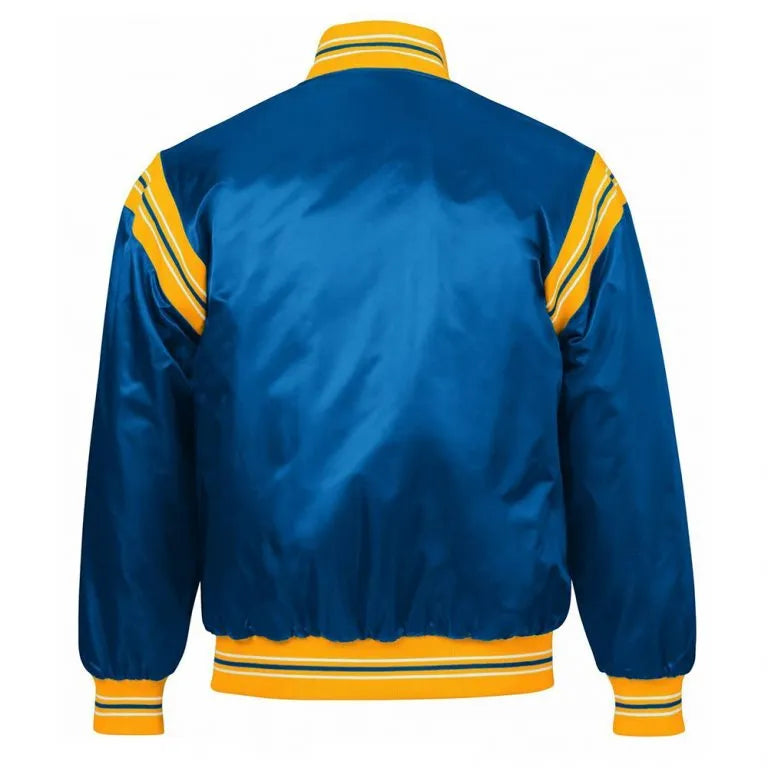 Los Angeles Rams The Enforcer Full-Snap Varsity Royal Blue Satin Men's Bomber Jacket