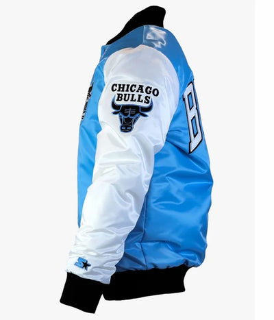 Chicago Bulls Full-Snap Varsity Blue and White Satin Men's Bomber Jacket