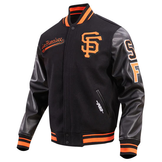 San Francisco Giants Script Tail Black Wool & Leather Sleeves Varsity Men's Jacket
