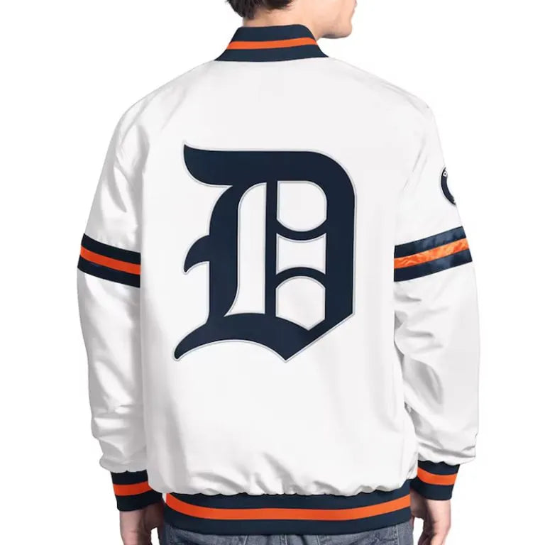 Detroit Tigers Scout Full-Snap Varsity White Satin Men's Jacket
